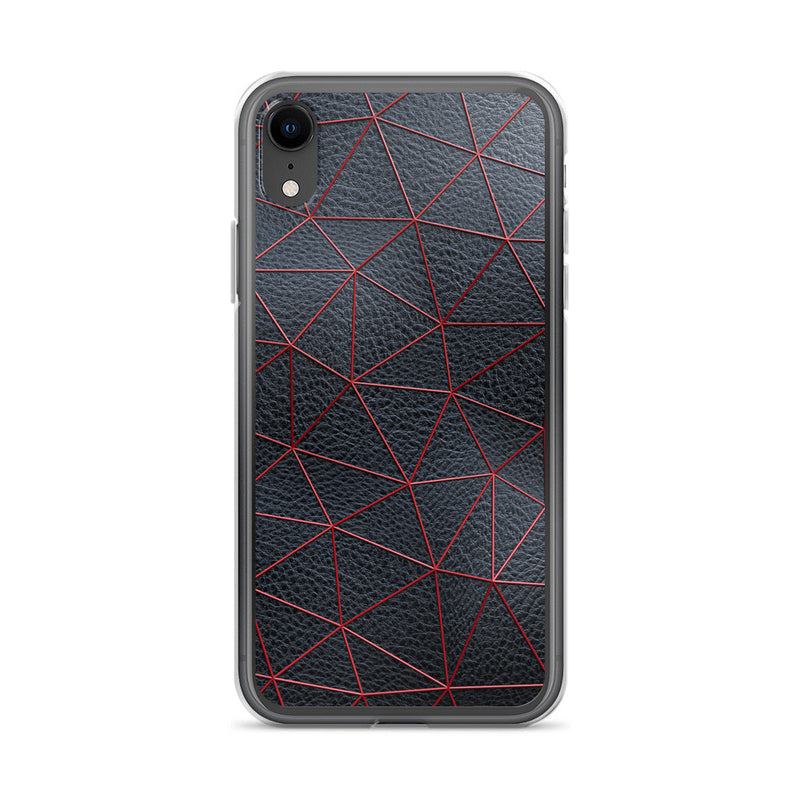 Load image into Gallery viewer, Red Polygon Black Leather iPhone Clear Thin Case CREATIVETECH
