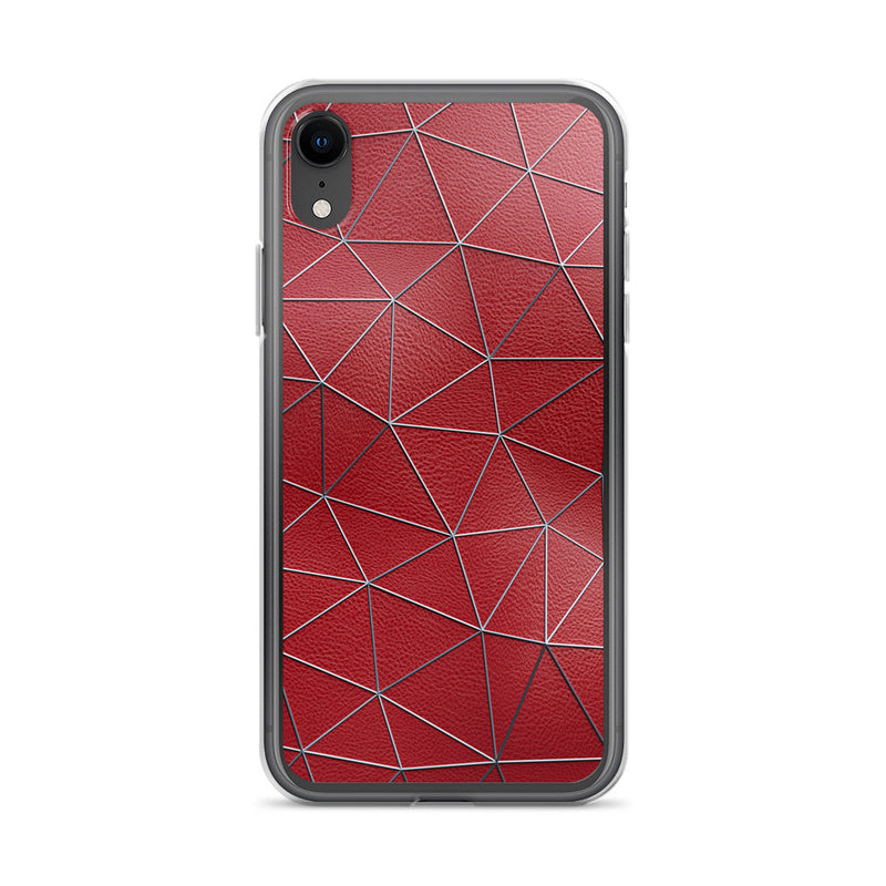 Load image into Gallery viewer, Silver Polygon Red Leather iPhone Clear Thin Case CREATIVETECH
