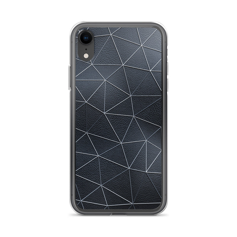 Load image into Gallery viewer, Silver Polygon Black Leather iPhone Clear Thin Case CREATIVETECH
