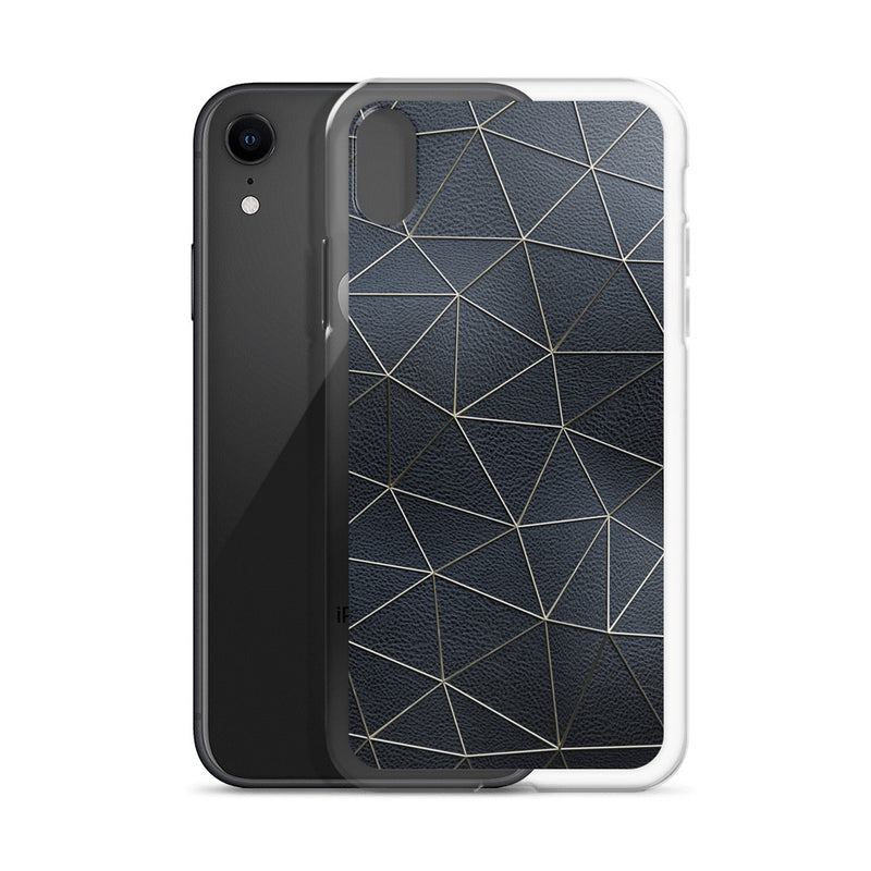 Load image into Gallery viewer, Golden Polygon Black Leather iPhone Clear Thin Case CREATIVETECH