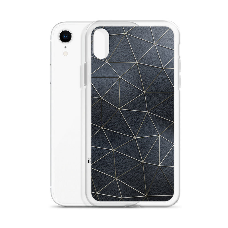 Load image into Gallery viewer, Golden Polygon Black Leather iPhone Clear Thin Case CREATIVETECH