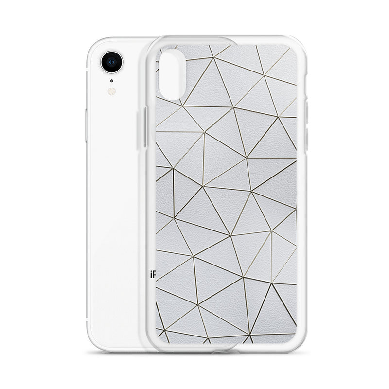 Load image into Gallery viewer, Gold Polygon White Leather iPhone Clear Thin Case CREATIVETECH
