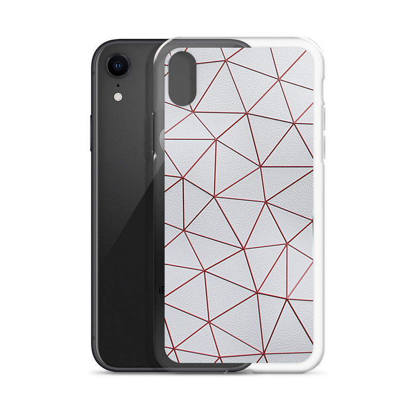 Load image into Gallery viewer, Red Polygon White Leather iPhone Clear Thin Case CREATIVETECH