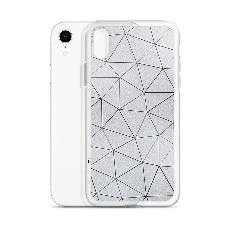 Load image into Gallery viewer, Silver Polygon White Leather iPhone Clear Thin Case CREATIVETECH
