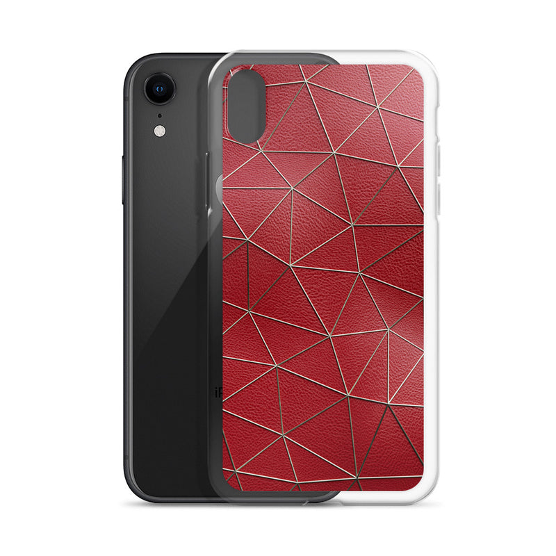 Load image into Gallery viewer, Golden Polygon Red Leather iPhone Clear Thin Case CREATIVETECH
