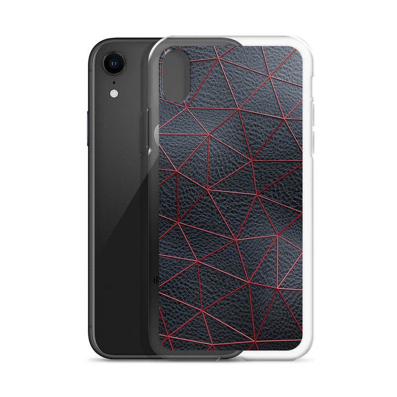 Load image into Gallery viewer, Red Polygon Black Leather iPhone Clear Thin Case CREATIVETECH
