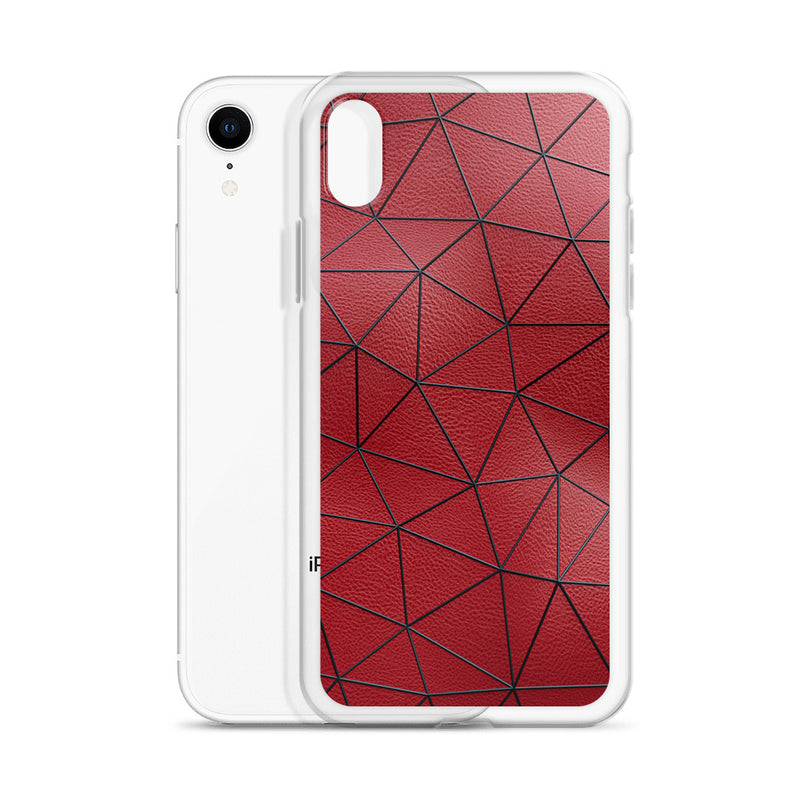 Load image into Gallery viewer, Black Polygon Red Leather iPhone Clear Thin Case CREATIVETECH
