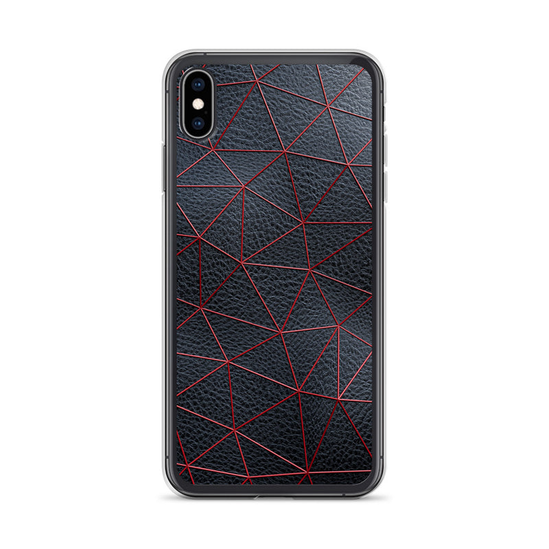 Load image into Gallery viewer, Red Polygon Black Leather iPhone Clear Thin Case CREATIVETECH