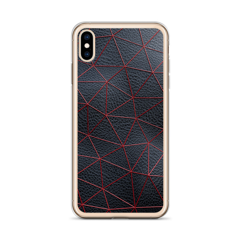 Load image into Gallery viewer, Red Polygon Black Leather iPhone Clear Thin Case CREATIVETECH