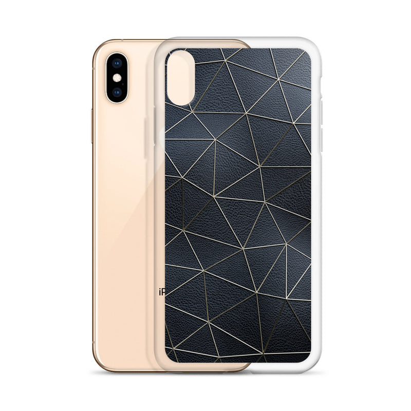 Load image into Gallery viewer, Golden Polygon Black Leather iPhone Clear Thin Case CREATIVETECH