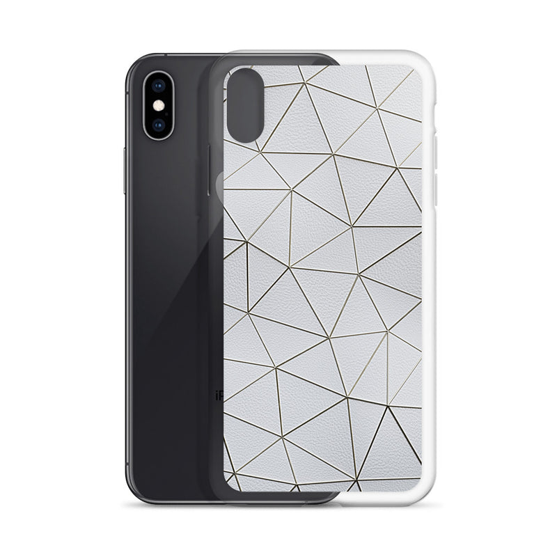 Load image into Gallery viewer, Gold Polygon White Leather iPhone Clear Thin Case CREATIVETECH
