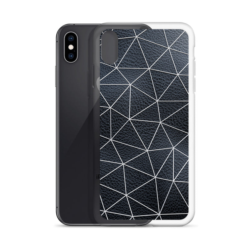 Load image into Gallery viewer, White Polygon Black Leather iPhone Clear Thin Case CREATIVETECH
