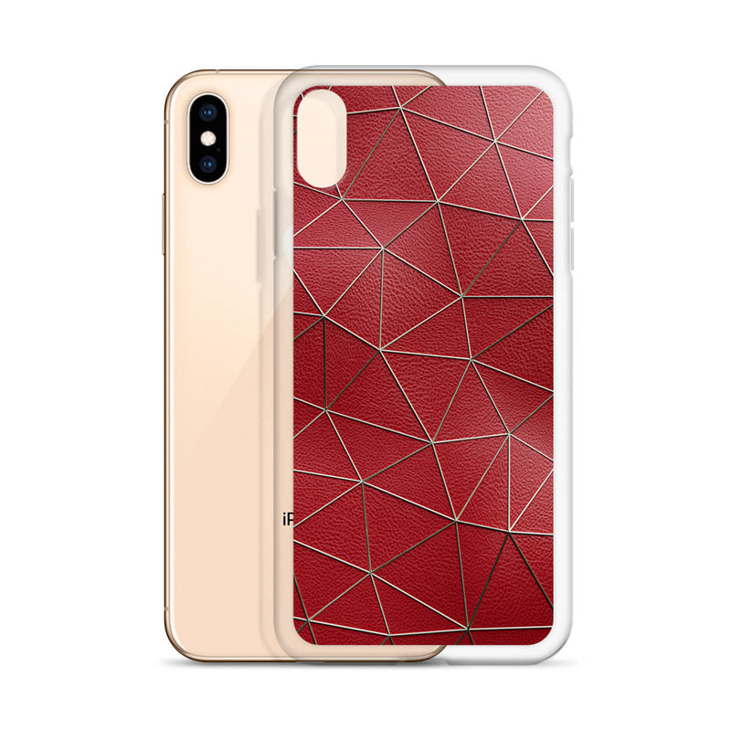 Load image into Gallery viewer, Golden Polygon Red Leather iPhone Clear Thin Case CREATIVETECH
