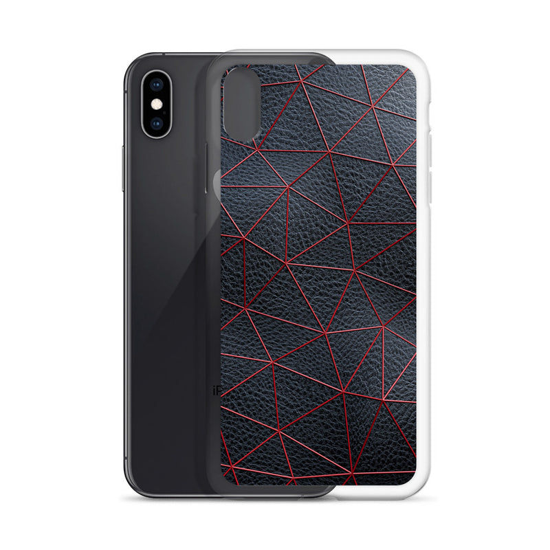 Load image into Gallery viewer, Red Polygon Black Leather iPhone Clear Thin Case CREATIVETECH
