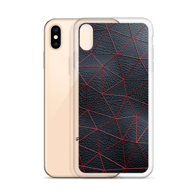 Load image into Gallery viewer, Red Polygon Black Leather iPhone Clear Thin Case CREATIVETECH
