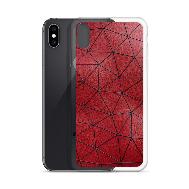 Load image into Gallery viewer, Black Polygon Red Leather iPhone Clear Thin Case CREATIVETECH
