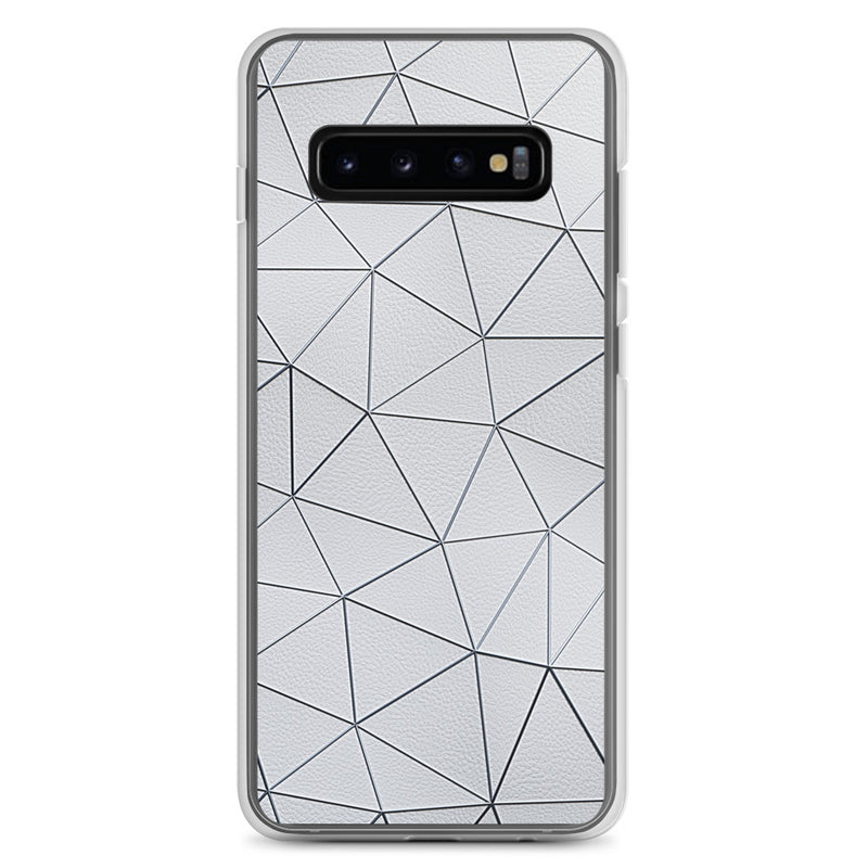 Load image into Gallery viewer, Silver Polygon White Leather Samsung Clear Thin Case CREATIVETECH