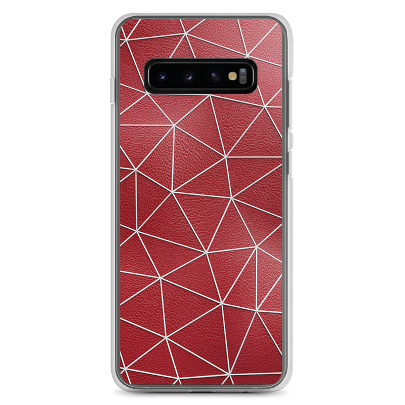 Load image into Gallery viewer, White Polygon Red Leather Samsung Clear Thin Case CREATIVETECH