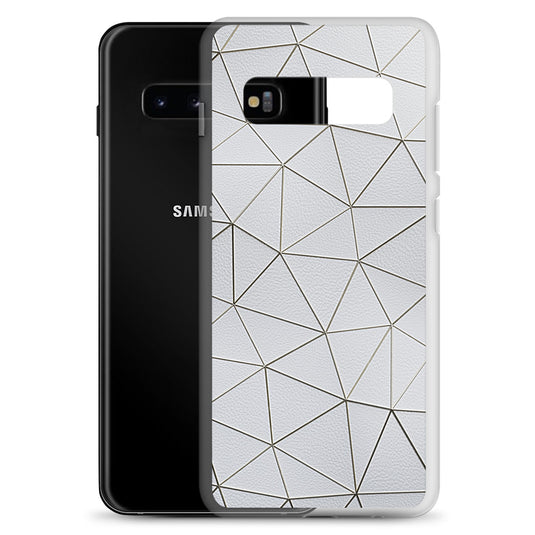 Golden Polygon White Leather Samsung Clear Thin Case CREATIVETECH