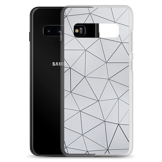 Silver Polygon White Leather Samsung Clear Thin Case CREATIVETECH