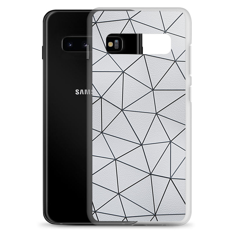 Load image into Gallery viewer, Black Polygon White Leather Samsung Clear Thin Case CREATIVETECH