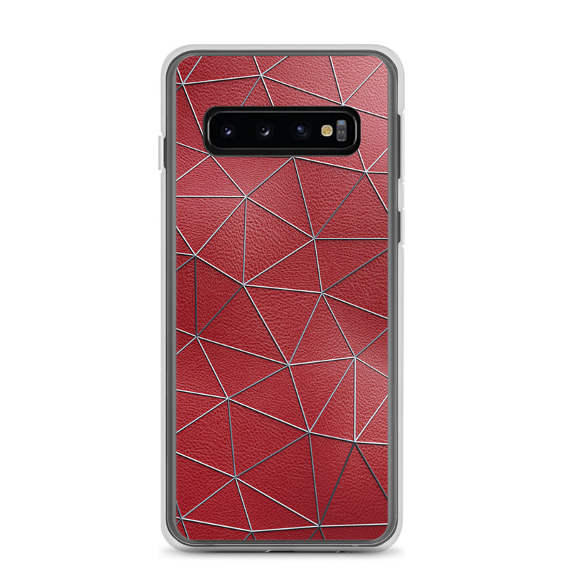 Load image into Gallery viewer, Silver Polygon Red Leather Samsung Clear Thin Case CREATIVETECH