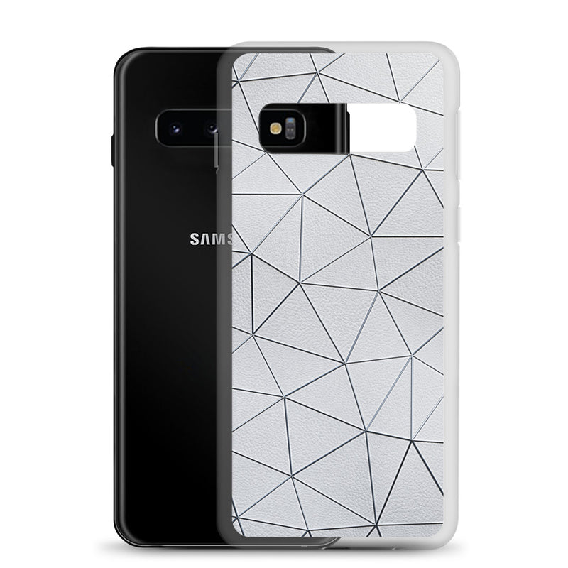Load image into Gallery viewer, Silver Polygon White Leather Samsung Clear Thin Case CREATIVETECH