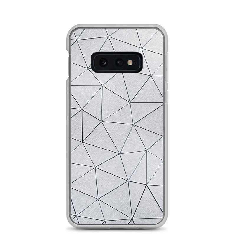 Load image into Gallery viewer, Silver Polygon White Leather Samsung Clear Thin Case CREATIVETECH