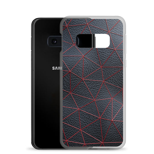 Red Polygon Black Leather Samsung Clear Thin Case CREATIVETECH