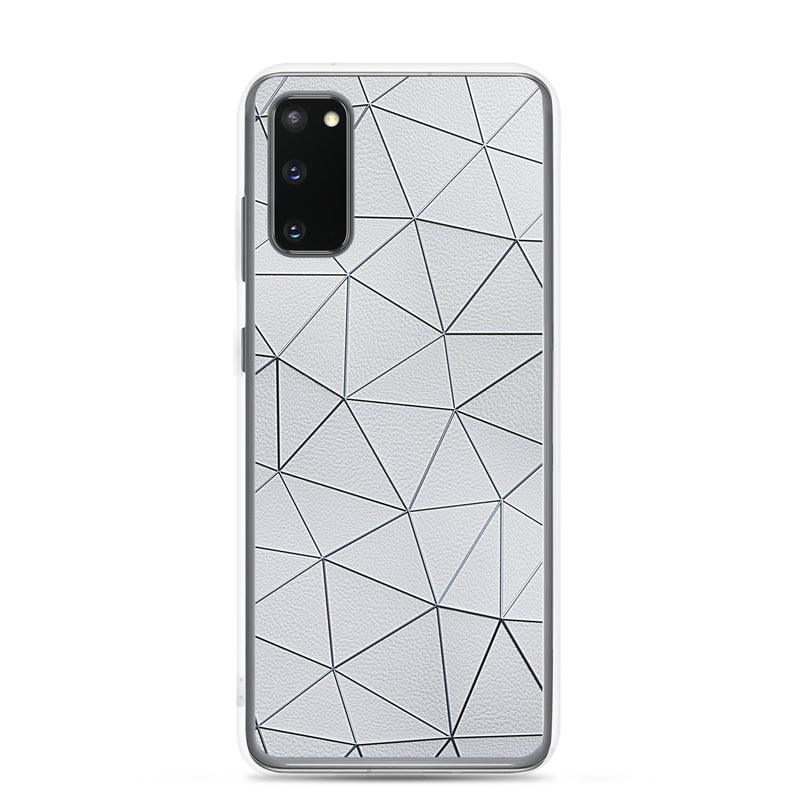 Load image into Gallery viewer, Silver Polygon White Leather Samsung Clear Thin Case CREATIVETECH