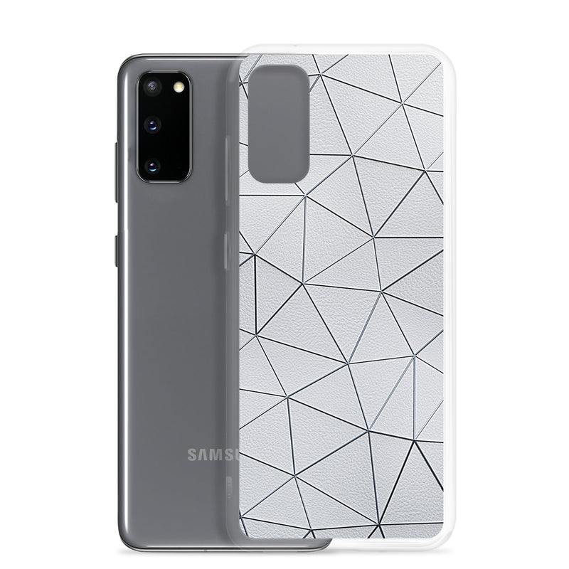Load image into Gallery viewer, Silver Polygon White Leather Samsung Clear Thin Case CREATIVETECH