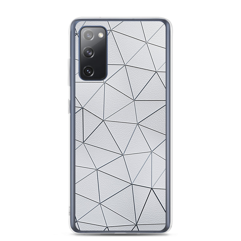 Load image into Gallery viewer, Silver Polygon White Leather Samsung Clear Thin Case CREATIVETECH