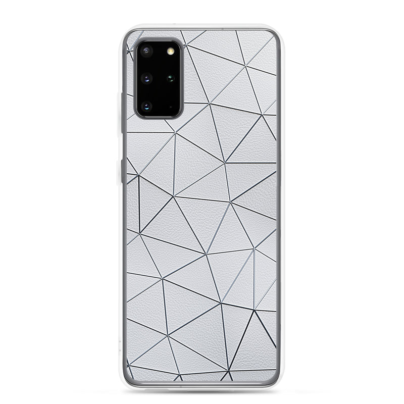 Load image into Gallery viewer, Silver Polygon White Leather Samsung Clear Thin Case CREATIVETECH