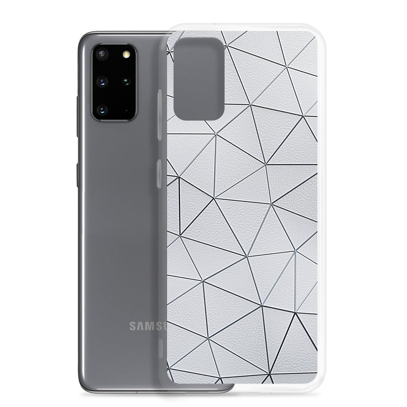 Load image into Gallery viewer, Silver Polygon White Leather Samsung Clear Thin Case CREATIVETECH