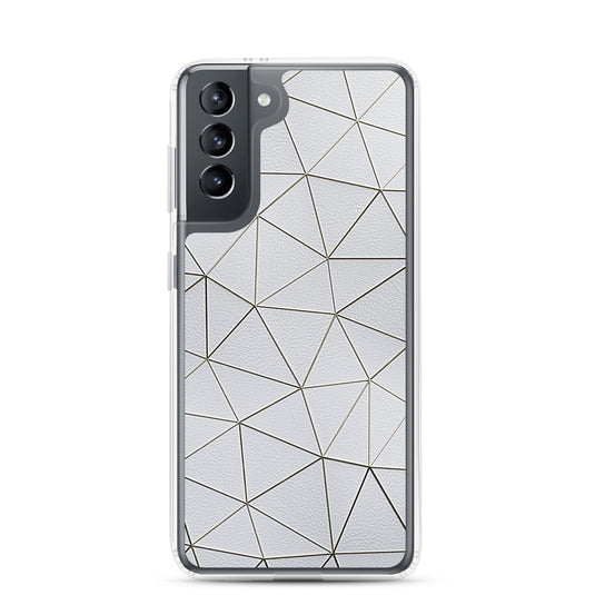 Golden Polygon White Leather Samsung Clear Thin Case CREATIVETECH