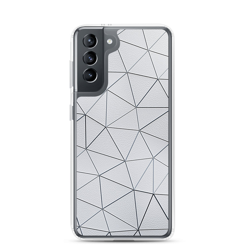 Load image into Gallery viewer, Silver Polygon White Leather Samsung Clear Thin Case CREATIVETECH