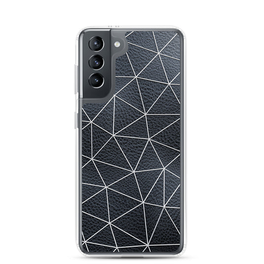 White Polygon Black Leather Samsung Clear Thin Case CREATIVETECH