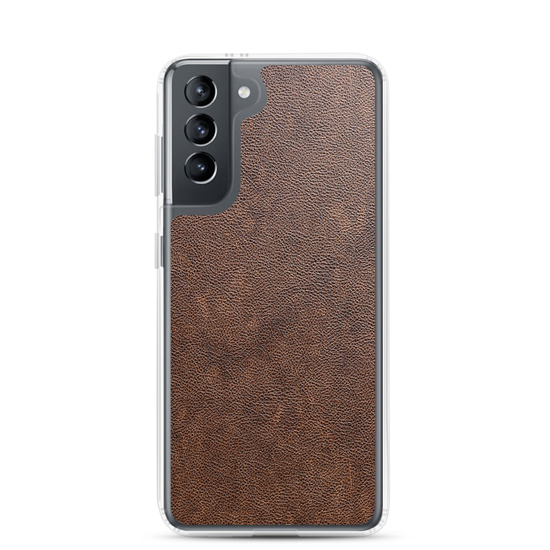 Load image into Gallery viewer, Light Brown Leather Samsung Clear Thin Case CREATIVETECH
