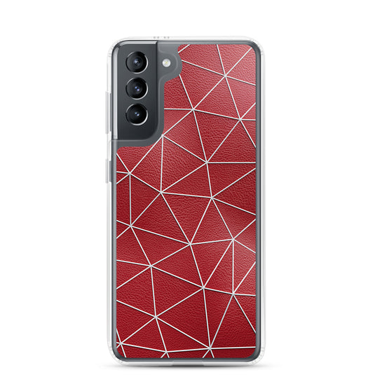 White Polygon Red Leather Samsung Clear Thin Case CREATIVETECH