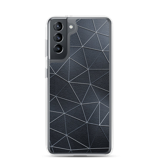 White Polygon Black Leather Samsung Clear Thin Case CREATIVETECH