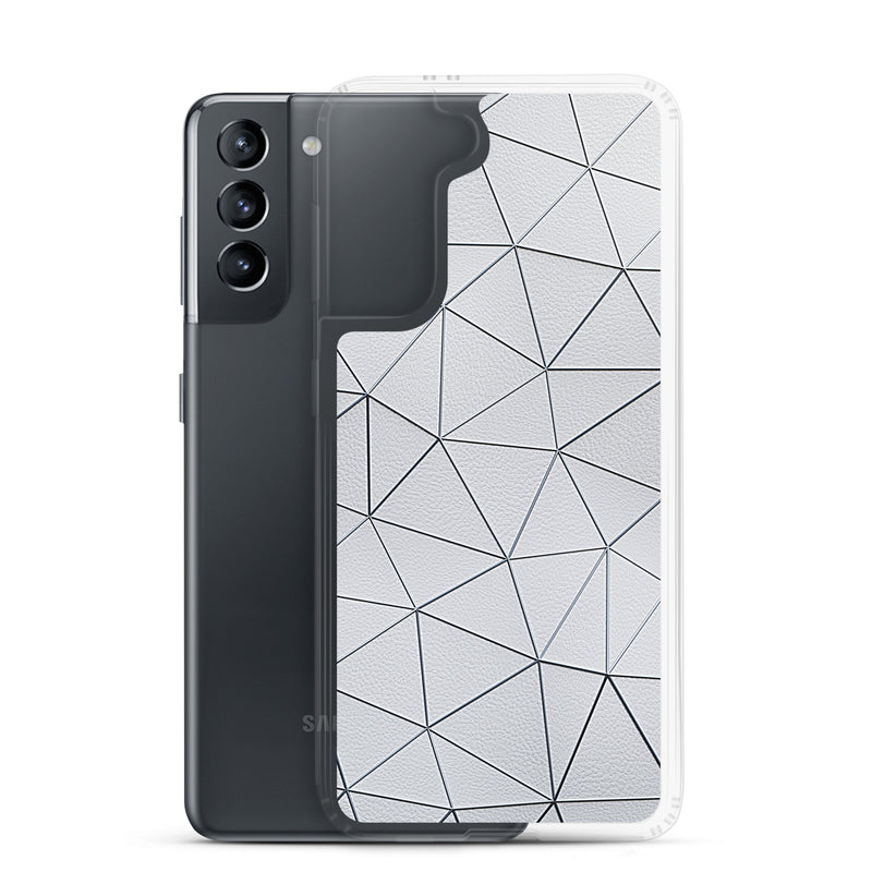 Load image into Gallery viewer, Silver Polygon White Leather Samsung Clear Thin Case CREATIVETECH