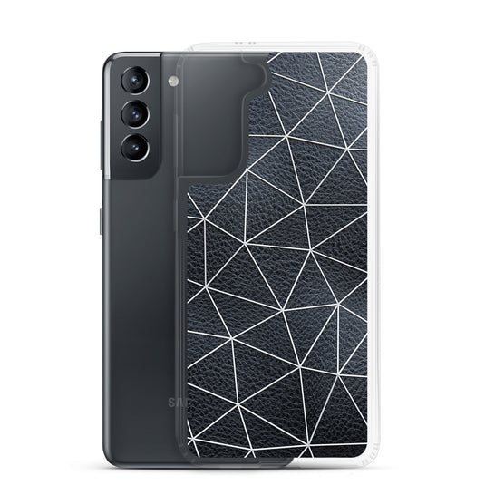 White Polygon Black Leather Samsung Clear Thin Case CREATIVETECH