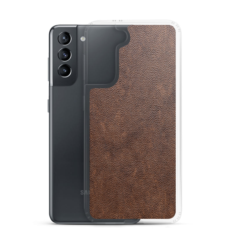 Load image into Gallery viewer, Light Brown Leather Samsung Clear Thin Case CREATIVETECH