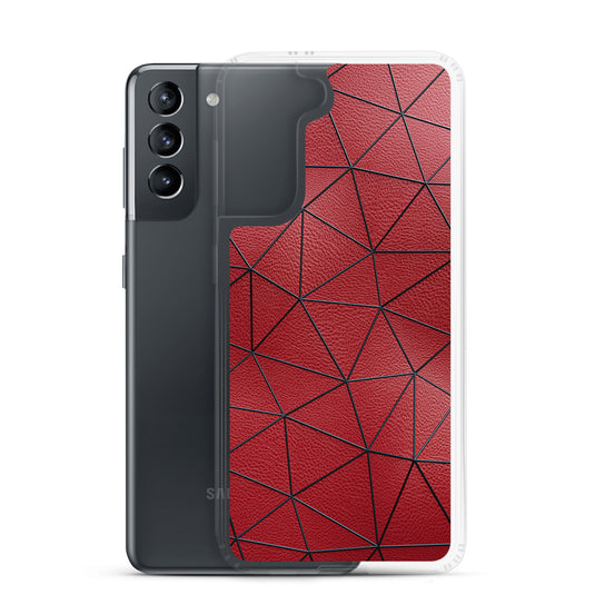 Black Polygon Red Leather Samsung Clear Thin Case CREATIVETECH