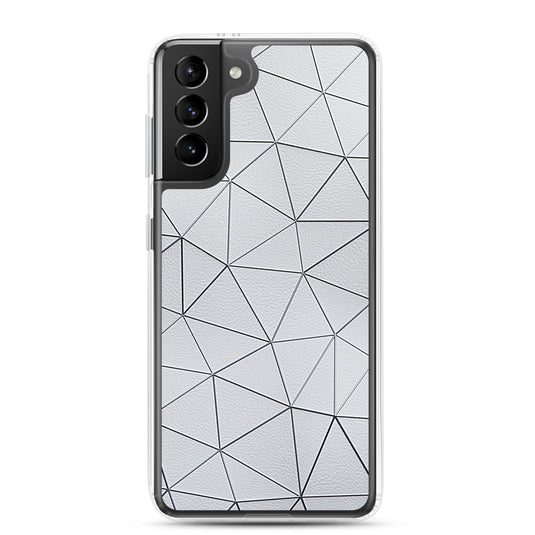 Silver Polygon White Leather Samsung Clear Thin Case CREATIVETECH