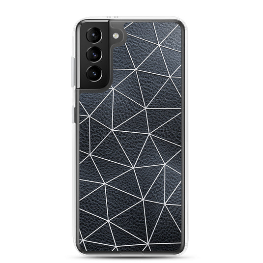 White Polygon Black Leather Samsung Clear Thin Case CREATIVETECH