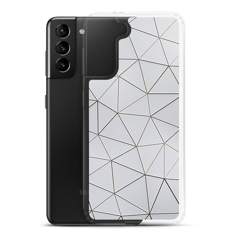 Load image into Gallery viewer, Golden Polygon White Leather Samsung Clear Thin Case CREATIVETECH