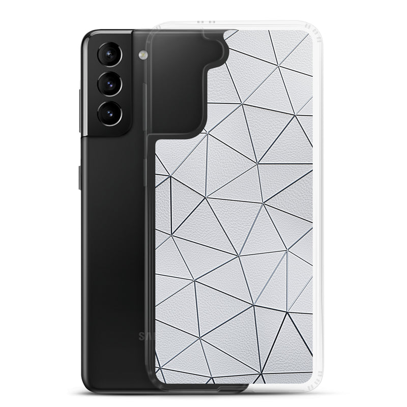Load image into Gallery viewer, Silver Polygon White Leather Samsung Clear Thin Case CREATIVETECH