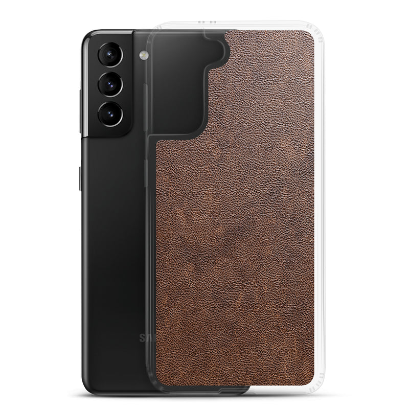 Load image into Gallery viewer, Light Brown Leather Samsung Clear Thin Case CREATIVETECH
