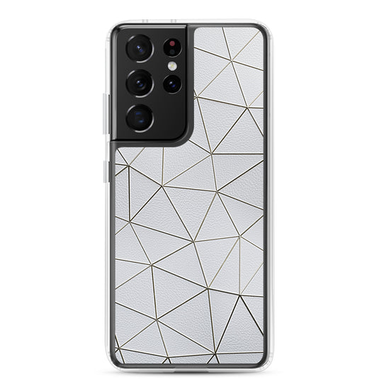 Golden Polygon White Leather Samsung Clear Thin Case CREATIVETECH